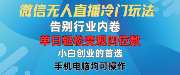 微信无人直播冷门玩法，告别行业内卷，单日轻松变现四位数，小白的创业首选【揭秘】-瀚海资源库