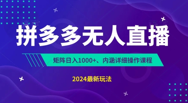 拼多多无人直播不封号，0投入，3天必起，无脑挂机，日入1k+【揭秘】-瀚海资源库