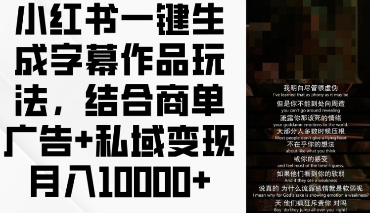小红书一键生成字幕作品玩法，结合商单广告+私域变现月入1w+【揭秘】-瀚海资源库