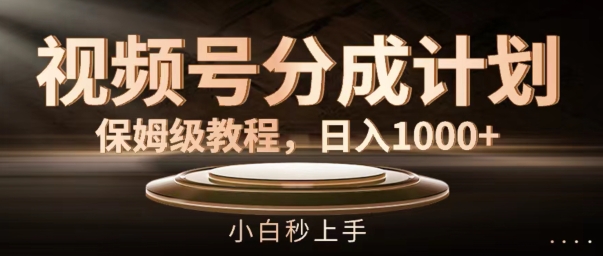 视频号分成计划保姆级教程，日入1K，小白秒上手【揭秘】-瀚海资源库