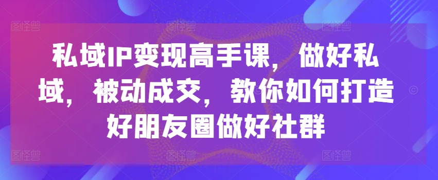 私域IP变现高手课，做好私域，被动成交，教你如何打造好朋友圈做好社群-瀚海资源库