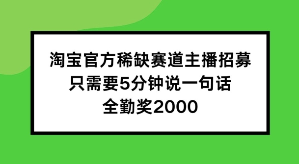 淘宝官方稀缺赛道主播招募 ，只需要5分钟说一句话， 全勤奖2000【揭秘】-瀚海资源库