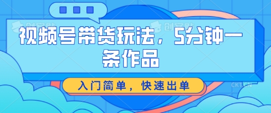 视频号带货玩法，5分钟一条作品，入门简单，快速出单【揭秘】-瀚海资源库