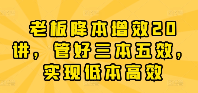 老板降本增效20讲，管好三本五效，实现低本高效-瀚海资源库