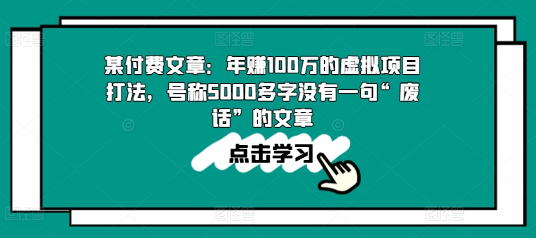 某付费文章：年赚100w的虚拟项目打法，号称5000多字没有一句“废话”的文章-瀚海资源库