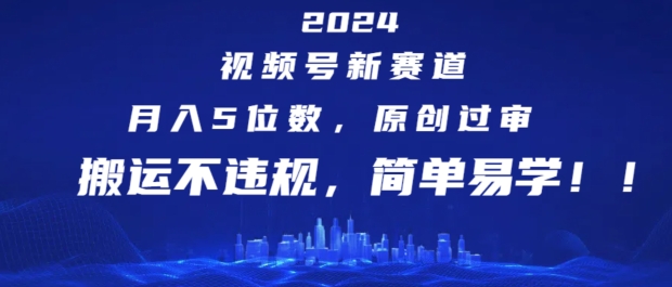 2024视频号新赛道，月入5位数+，原创过审，搬运不违规，简单易学【揭秘】-瀚海资源库