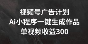 视频号广告计划，AI小程序一键生成作品， 单视频收益300+【揭秘】-瀚海资源库