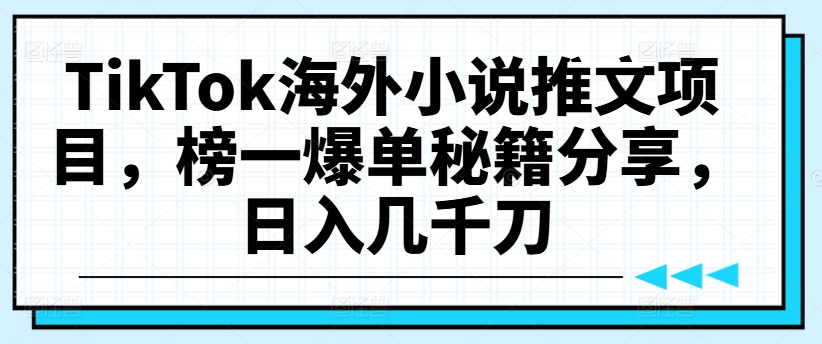 TikTok海外小说推文项目，榜一爆单秘籍分享，日入几千刀-瀚海资源库