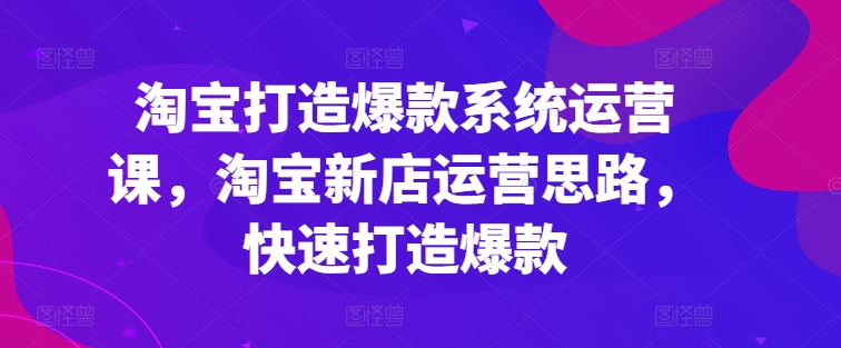 淘宝打造爆款系统运营课，淘宝新店运营思路，快速打造爆款-瀚海资源库