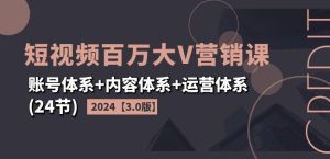 2024短视频百万大V营销课【3.0版】账号体系+内容体系+运营体系(24节)-瀚海资源库