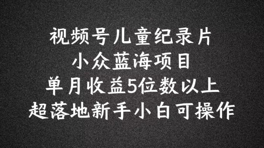 2024蓝海项目视频号儿童纪录片科普，单月收益5位数以上，新手小白可操作【揭秘】-瀚海资源库