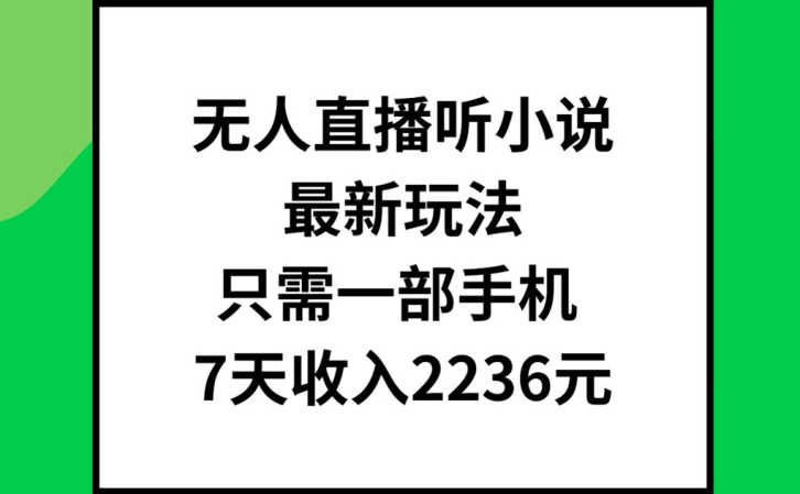 无人直播听小说最新玩法，只需一部手机，7天收入2236元【揭秘】-瀚海资源库