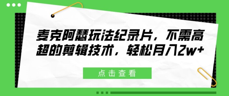 麦克阿瑟玩法纪录片，不需高超的剪辑技术，轻松月入2w+【揭秘】-瀚海资源库