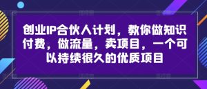创业IP合伙人计划，教你做知识付费，做流量，卖项目，一个可以持续很久的优质项目-瀚海资源库