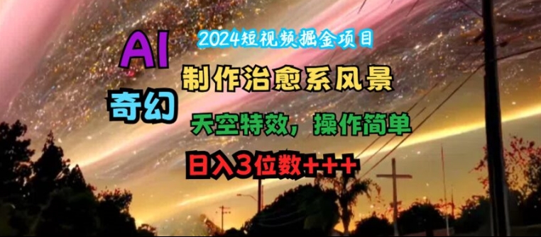 2024短视频掘金项目，AI制作治愈系风景，奇幻天空特效，操作简单，日入3位数【揭秘】-瀚海资源库
