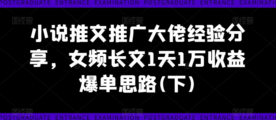 小说推文推广大佬经验分享，女频长文1天1万收益爆单思路(下)-瀚海资源库