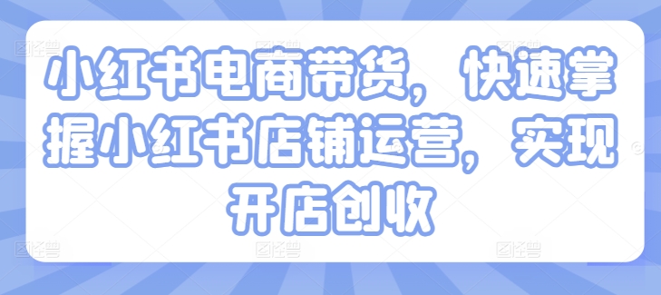 小红书电商带货，快速掌握小红书店铺运营，实现开店创收-瀚海资源库