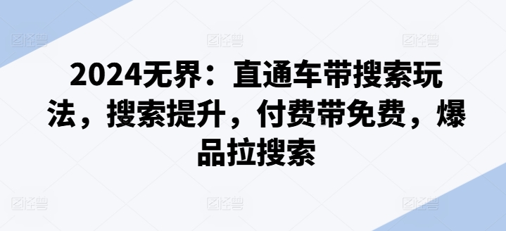2024无界：直通车带搜索玩法，搜索提升，付费带免费，爆品拉搜索-瀚海资源库