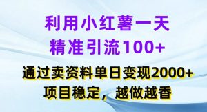 利用小红书一天精准引流100+，通过卖项目单日变现2k+，项目稳定，越做越香【揭秘】-瀚海资源库