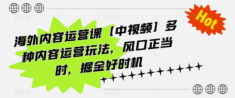 海外内容运营课【中视频】多种内容运营玩法，风口正当时，掘金好时机-瀚海资源库