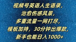 视频号英语人生语录,多重流量一网打尽,模板加持,30分钟出爆款,新手也能日入1000+【揭秘】-瀚海资源库