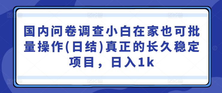 国内问卷调查小白在家也可批量操作(日结)真正的长久稳定项目，日入1k【揭秘】-瀚海资源库