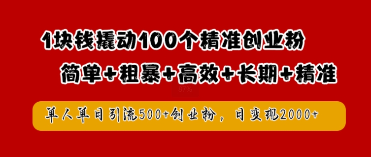 1块钱撬动100个精准创业粉，简单粗暴高效长期精准，单人单日引流500+创业粉，日变现2k【揭秘】-瀚海资源库