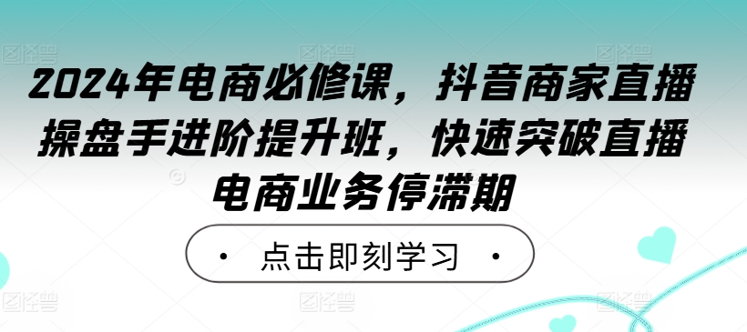 2024年电商必修课，抖音商家直播操盘手进阶提升班，快速突破直播电商业务停滞期-瀚海资源库