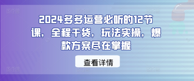 2024多多运营必听的12节课，全程干货，玩法实操，爆款方案尽在掌握-瀚海资源库