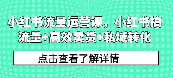 小红书流量运营课，小红书搞流量+高效卖货+私域转化-瀚海资源库
